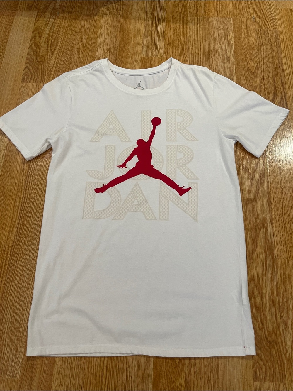 Jordan White Short-Sleeve Tee with Red Jumpman Graphic